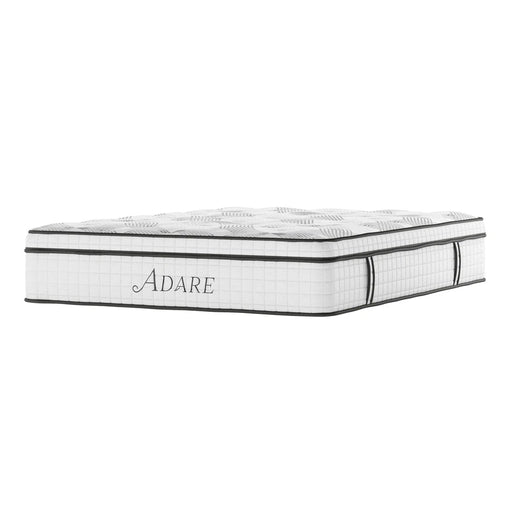 The Adare Mattress is a white rectangular mattress with black trim and the brand name on the side, shown on a plain white background. It offers medium to firm support and includes pocket springs for optimal comfort.