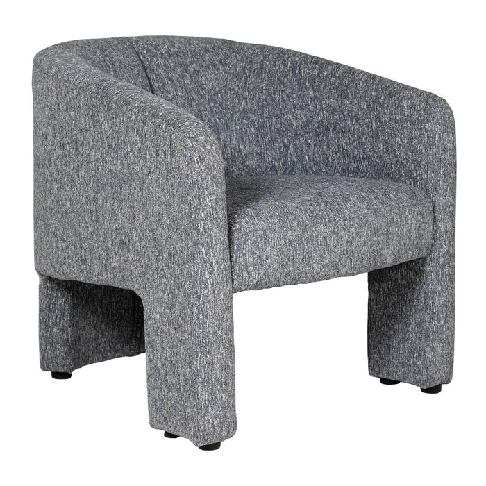 The Humphrey’s Occasional Chair features a curved back and arms, soft chenille upholstery, thick padded cushions, and wide wooden legs for a sturdy, modern look.