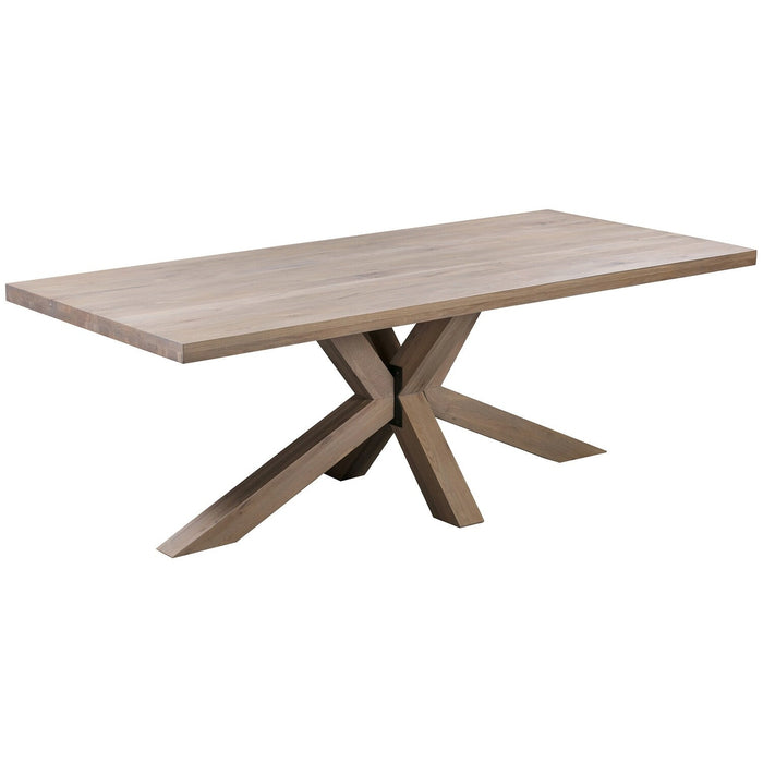 The Marlo Dining Table by vendor-unknown features a rectangular wooden top with a smooth lacquered finish and an intersecting X-shaped base in natural light brown.