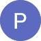 A white capital letter 'P' centered on a solid, circular, blue-purple or slate-blue background.