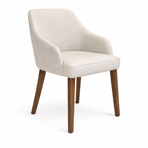 The Como Dining Chair features a cream cushioned seat and backrest, wooden legs, and a minimalist design, adding elegance to any space.