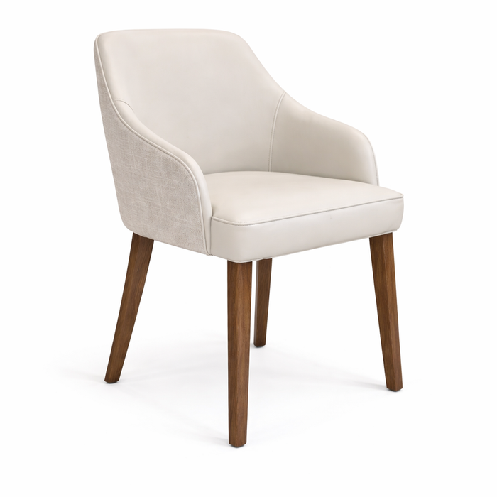 The Como Dining Chair features a cream cushioned seat and backrest, wooden legs, and a minimalist design, adding elegance to any space.