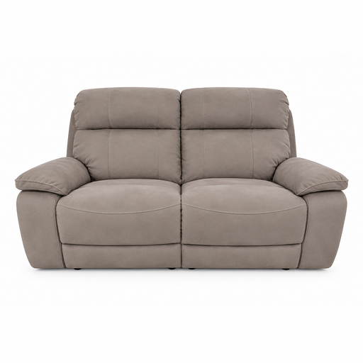 A light brown Newbury Recliner Sofa two-seater manual recliner with padded armrests, stitched detailing, and easy-clean fabric.
