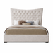 The Montreal Bedframe features a tall, tufted, cream headboard and is presented neatly made with neutral bedding and decorative pillows against a white background.