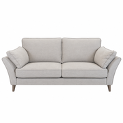 Retro Sofa Range two-seater sofa in light gray with flared arms, two back cushions, and wooden tapered legs.