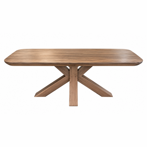 Oslo Dining Table made of solid oak with rounded corners and an X-shaped spider leg base.