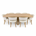 The Marlo 200cm Table is paired with six Willow Chairs featuring cushioned beige seats and wooden legs, all displayed against a plain white background.