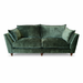 The Cleo Range green velvet sofa features plush cushions, deep seats, angled armrests, and wooden legs for an elegant look, shown front-facing against a white background.