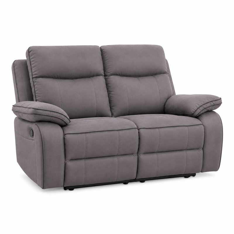 Introducing the Harper Recliner Range - Special: a contemporary two-seater recliner sofa in modern dark grey fabric, designed with plush cushions and padded armrests, set against a plain white background.
