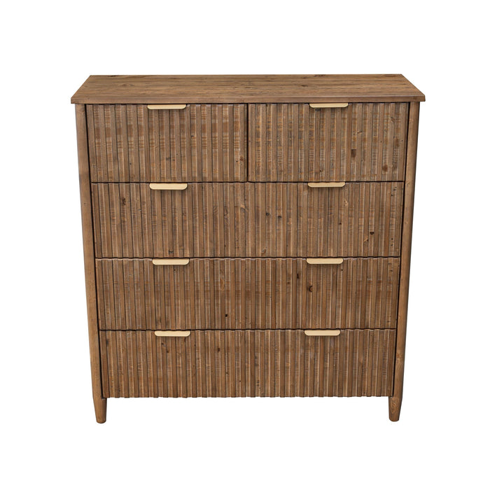 Wooden dresser with four drawers on a white background