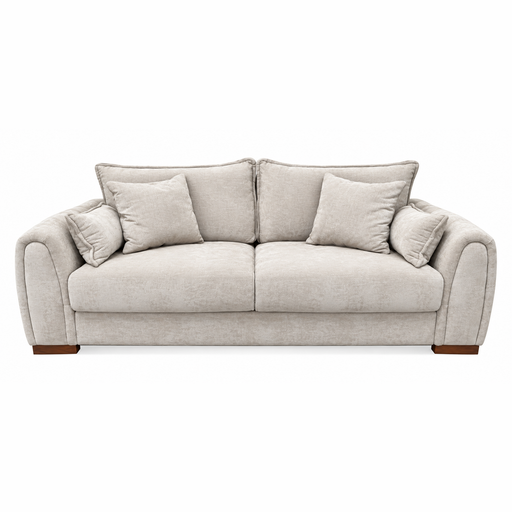 Light beige Berkley 3+2 - Special Offer two-seater sofa in stone fabric, featuring two large back cushions and two matching throw pillows.