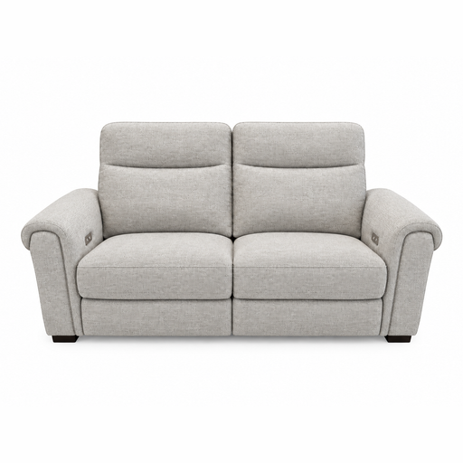 Luna Electric Recliner light gray two-seater powered reclining sofa with integrated control buttons on the inner armrests.