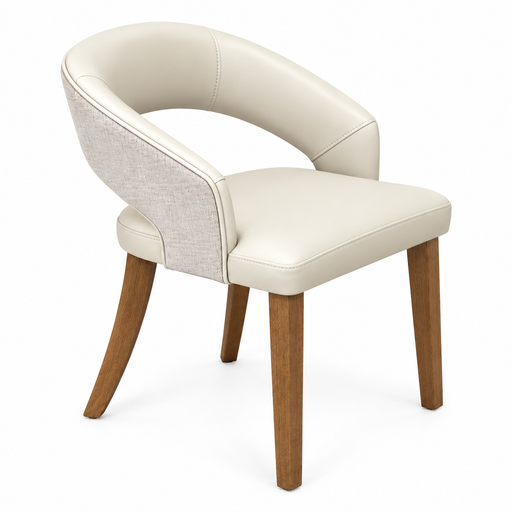 Willow Dining Chair with a curved backrest, cream-colored seat and frame, textured light-colored outer back, and four tapered wooden legs.