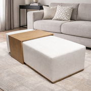 The Todi Rectangle Footstool & Coffee Table, in white and brown, adds modern style and comfort to your living room as a versatile ottoman or coffee table alternative.