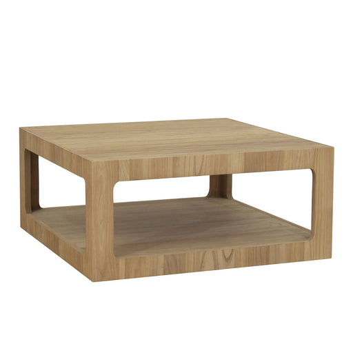 The Dakota Coffee Table – Oak is a minimalist square table with an open lower shelf, clean lines, and a light natural oak finish.
