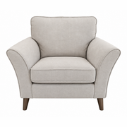 Retro Sofa Range armchair in light gray with flared arms, Aquaclean fabric, and dark wooden tapered legs.