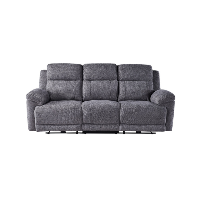 The Elenor Electric Reclining Range is a gray three-seater sofa with plush cushions, wide armrests, and a contemporary design, shown on a plain white background.