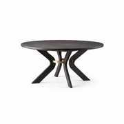 The Sydney Round Dining Table features solid ash wood with four angled legs joined by a circular gold metal brace, displayed against a plain white background.