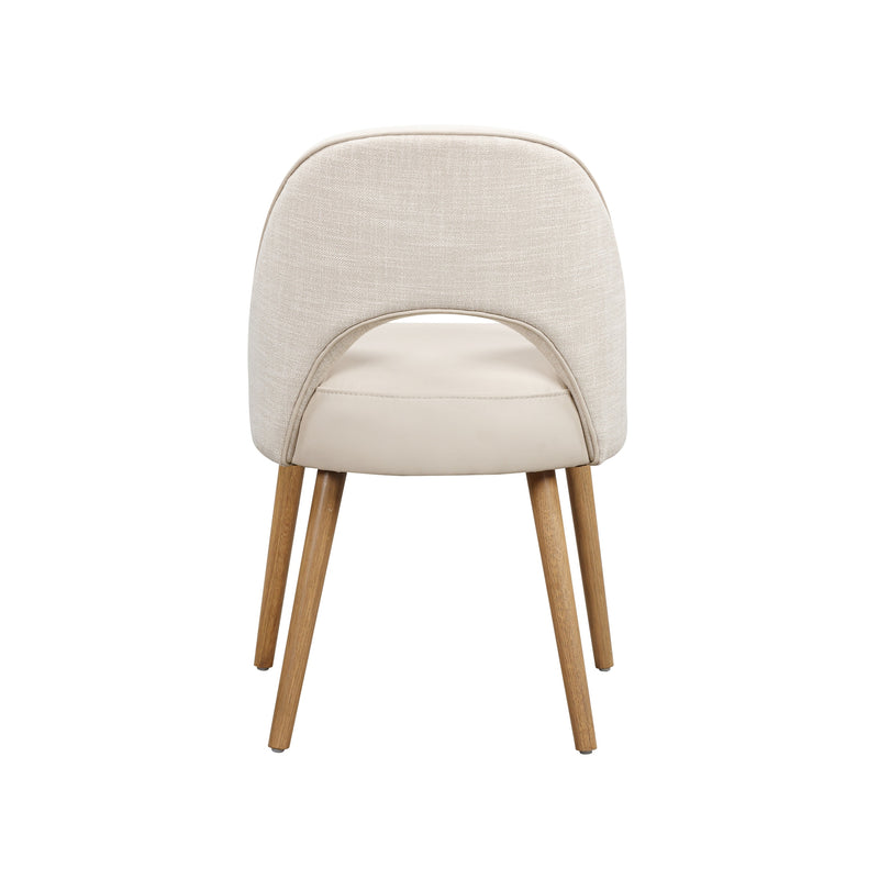 The Florence Dining Chair has a cream cushioned seat and back, wooden legs, and an open space below its curved backrest—shown from behind against a white background.