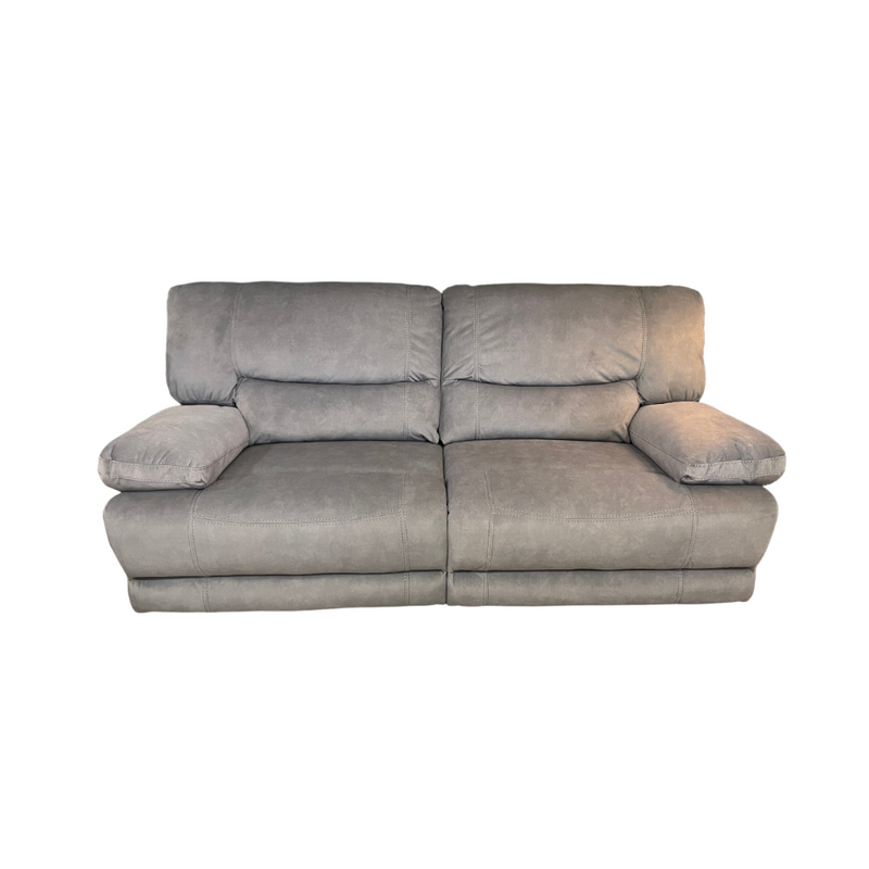 A gray Gibson electric recliner sofa with wide deep seats, presented in a studio setting against a white background.