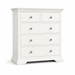 Part of the Malmo Bedroom Collection, the Malmo Tall Chest Of Drawers offers ample bedroom storage with 5 drawers, a classic white wooden finish, round metal knobs, and decorative molding for a timeless look.
