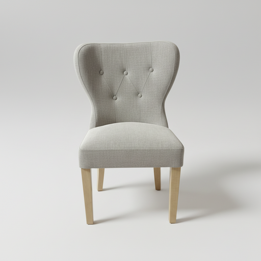 The Jacob chair features modern upholstery in light gray aqua clean fabric, tufted button detailing on the backrest, and grey washed wood legs, shown against a plain white background.