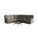 The Jude Corner Sofa is a modern gray recliner sectional with reclining seats and washable fabric, paired with a glass coffee table holding several books, all arranged against a white backdrop.