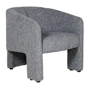 The Humphrey’s Occasional Chair features a curved back and arms, soft chenille upholstery, thick padded cushions, and wide wooden legs for a sturdy, modern look.