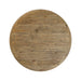 The New Jersey Dining Table is a round design with a natural wood finish, visible grain and knots, horizontal plank tabletop, and a slightly raised edge—bringing rustic charm to any inviting dining space.