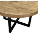 The New Jersey Dining Table features a natural finish top and black metal X-shaped legs, photographed against a white background for an industrial dining look.