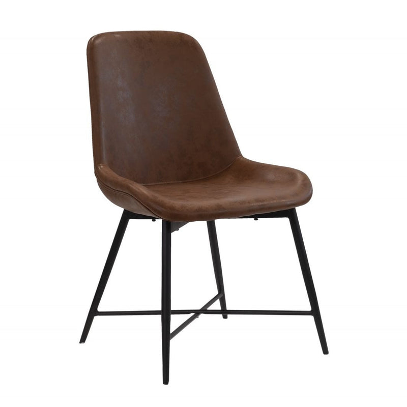 Mid-century modern style dining chair with ergonomic curved seat and metal frame.