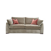 The Chantel Collection sofa by vendor-unknown, in beige Aquaclean fabric, Irish made, includes two seat and back cushions plus two pink throw pillows, all set against a plain white background.