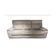 Sheldon Electric Recliner in light gray, three-seat design with padded armrests, visible stitching, and built-in USB port, shown against a white background.