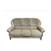 The Queen Anne 3+1+1 is a vintage-style suite featuring a three-seater and two singles, with tufted beige fabric upholstery and wooden frame accents, displayed against a plain white background.