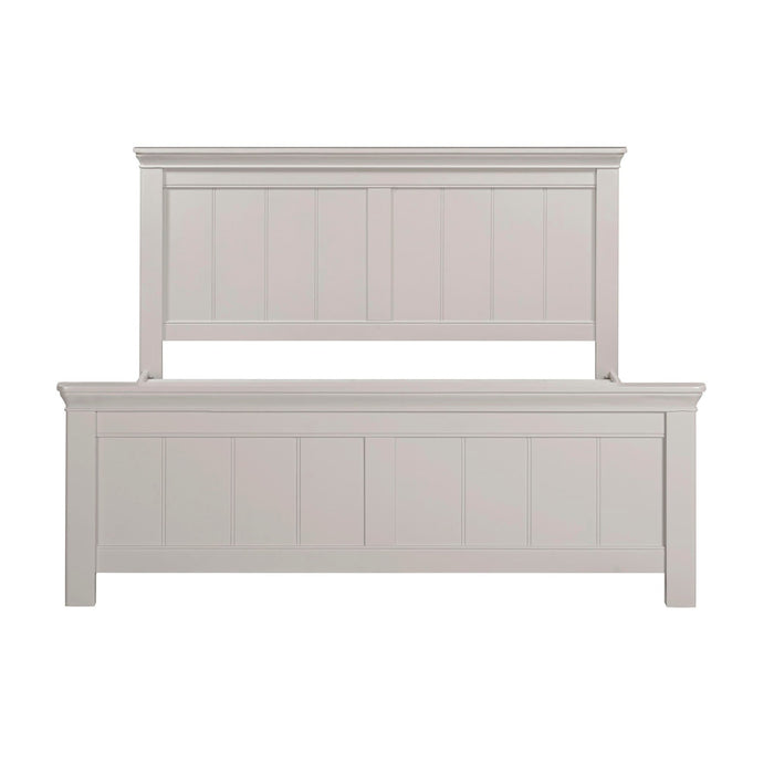 The Lima Bedframe is a white wood frame with rectangular paneled headboard and footboard, featuring clean lines and a classic minimalist style—perfect to pair with the Lima Taupe Bedroom Range for timeless appeal.