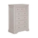 The Lima Tall Chest, in light gray wood, features six spacious drawers and four smaller upper drawers with round metal knobs, adding stylish storage to your bedroom furniture collection.