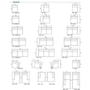 Diagram illustrating Grand Corner Group 4L modular sofa components with labeled dimensions and designations—middle, left, right, and corner sections—arranged in rows for easy comparison and selection.