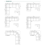 Diagram showing six different Grand Corner Group 4L modular sofa layouts, including options like 16R, 17R, and 17L, each with measurements—ideal for custom comfort thanks to micro pocket springs.