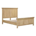 The Oslo Bedframe features a high headboard and low footboard with vertical panels, finished in light oak. Mattress not included.