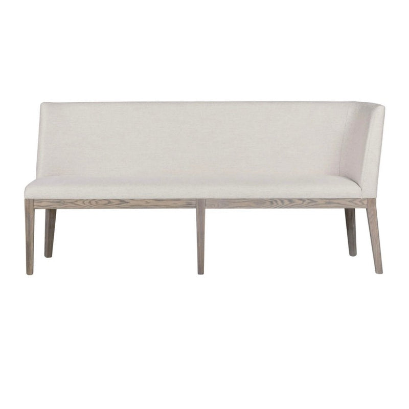 The Falun 2 piece bench offers a modern seating solution with light beige upholstery and four straight wooden legs, featuring a minimalist design that complements any space.