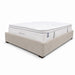 A beige upholstered bed frame holds a thick, white Ashford Pillowtop Mattress with cooling gel memory foam and a quilted surface, set against a plain white background.