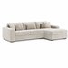 The Henley sectional sofa in light beige chenille features three seat cushions, a right-side chaise, and four patterned throw pillows, all set against a white background.