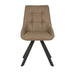 The Pedro Dining Chair features a modern upholstered taupe leather seat and backrest with subtle tufted details and four angled black metal legs, shown against a plain white background.