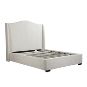 Introducing the Venice Bedframe 5ft—a modern luxury bed in light gray, designed with a tall curved headboard and sturdy wooden slats, displayed without a mattress against a plain white background.