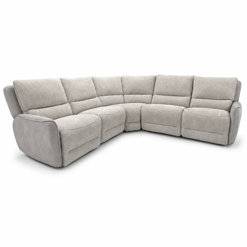 The Willow Corner is a light gray L-shaped sectional sofa, designed with plush cushions and wide armrests to comfortably seat multiple people. Upholstered in soft, easy-clean fabric, this modern piece is showcased against a plain white background.