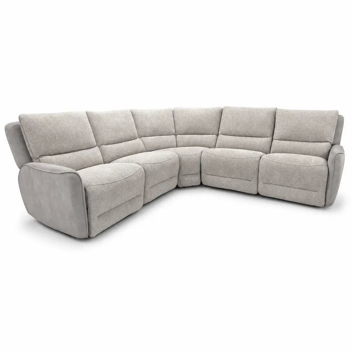 The Willow Corner is a light gray L-shaped sectional sofa, designed with plush cushions and wide armrests to comfortably seat multiple people. Upholstered in soft, easy-clean fabric, this modern piece is showcased against a plain white background.