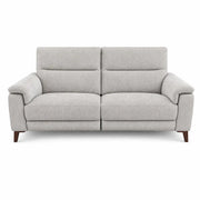 Delta Electric Recliner, this contemporary two-seater features padded backrests, wide cushioned armrests, and short wooden legs, all upholstered in easy-clean fabric. Viewed from the front against a white background.