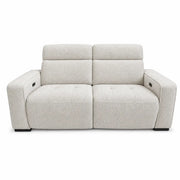 The Lennox Electric Recliner Sofa, featuring a modern light gray fabric design with wide armrests and two reclining seats, is displayed from the front against a white background.