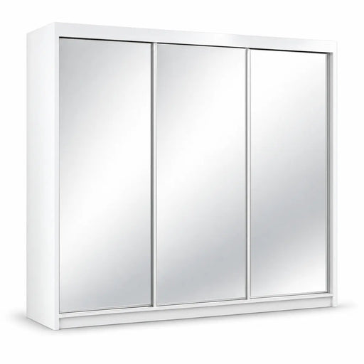 The Paris 250cm Sliderobe, a spacious white mirrored wardrobe with three sliding doors, is photographed against a plain white background and provides a stylish and practical storage solution for the bedroom.