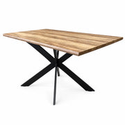 Elson Light Table + 6 Enzo Chairs featuring a modern industrial rectangular wooden top and a black metal X-shaped base.